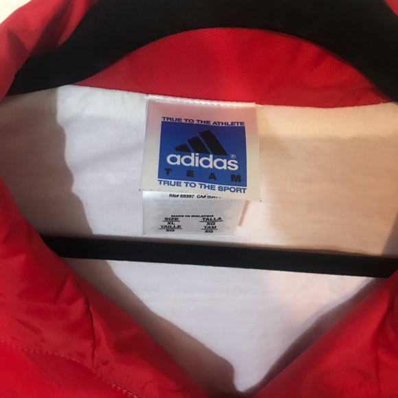 Adidas XL Red Zip Up Red & White Windbreaker - Picture 6 of 8